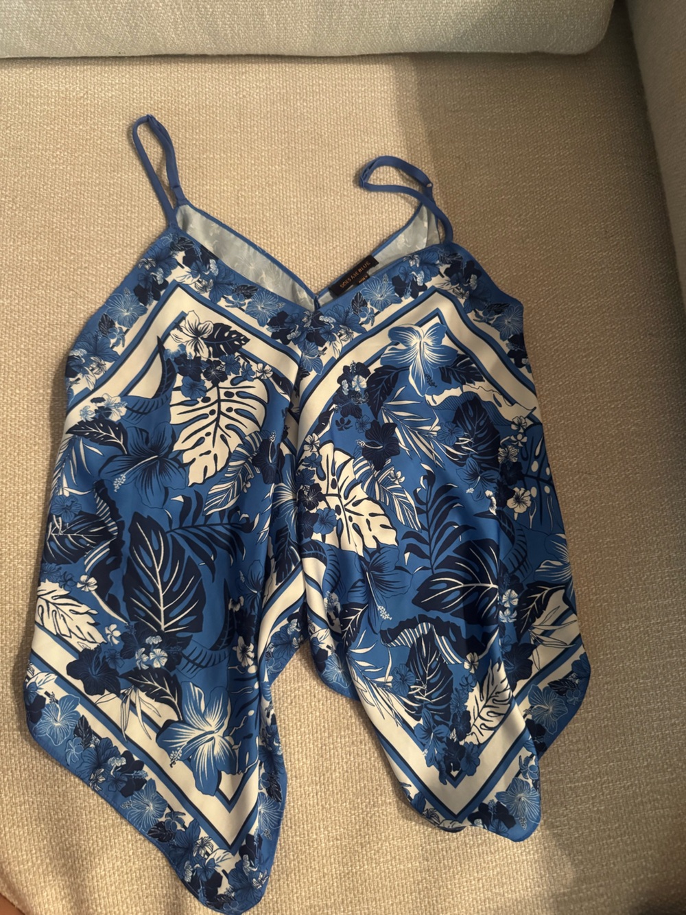 Skies Are Blue Blue and White Floral Handkerchief Cami